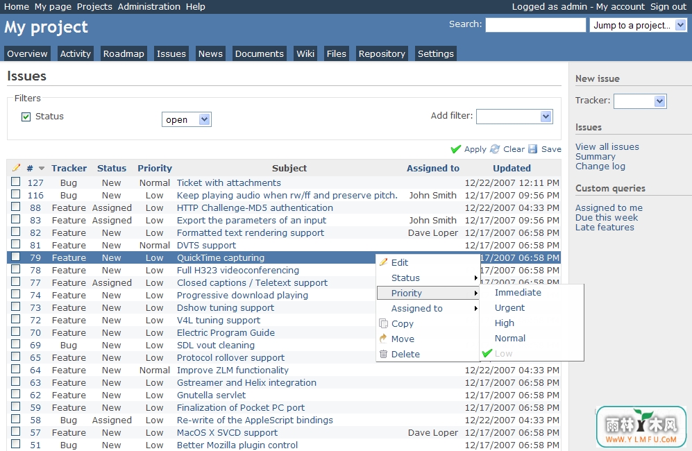Redmine(ȱݹ) V3.1.0Ѱ