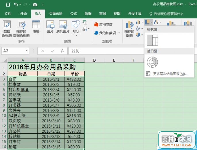 Excel2016如何制作分层树状图