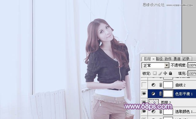 Photoshop怎么将室内美女人像调成唯美蓝色调呢?