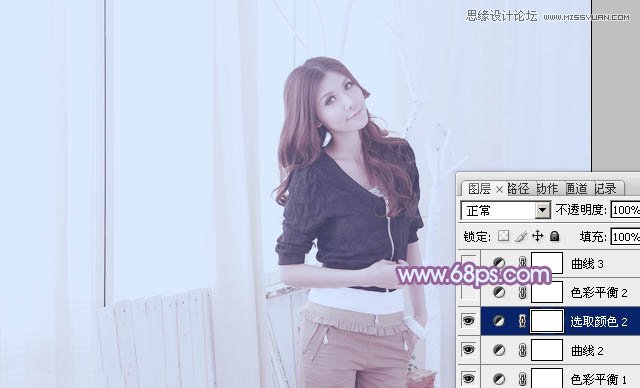 Photoshop怎么将室内美女人像调成唯美蓝色调呢?